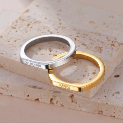Couple Engrave Name Finger Ring Personalized Custom Gift For Woman Men Wedding Marry Love Silver Color Stainless Steel Jewelry