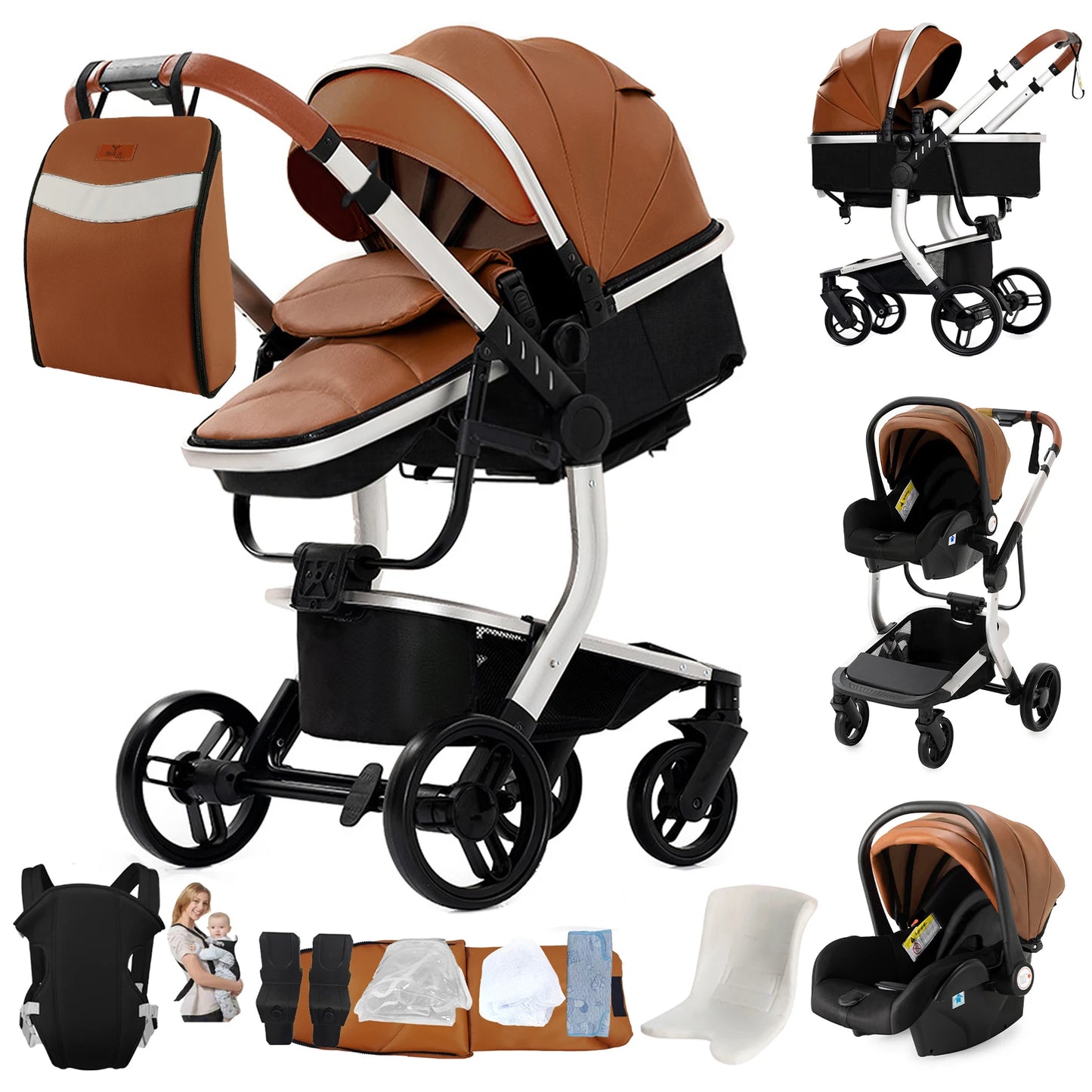 Baby pram Lightweight stroller Baby carriage PU 3in1 stroller Baby stroller 3-in-1 Baby carriage strollers for baby light carts