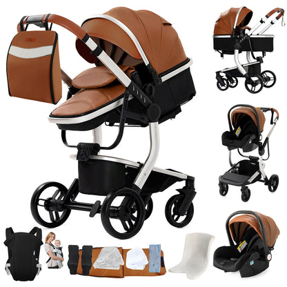 Baby pram Lightweight stroller Baby carriage PU 3in1 stroller Baby stroller 3-in-1 Baby carriage strollers for baby light carts