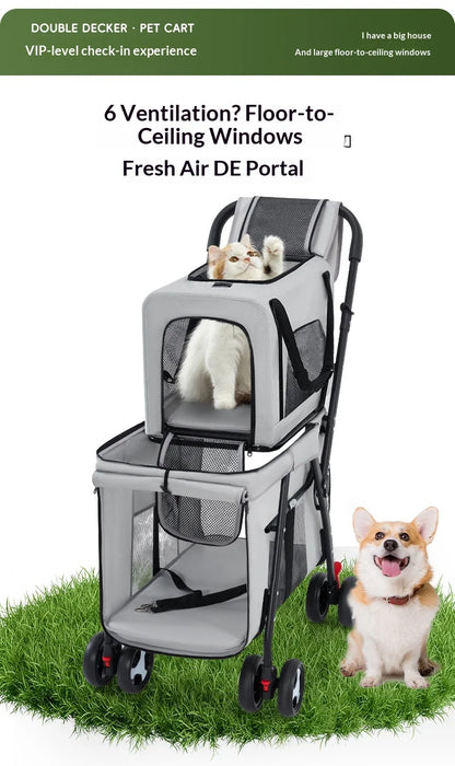 Luxury Double-Layer Eco-friendly ABS Material 4-Wheel Pet Stroller Small Large Dogs Cats Lightweight Travel Pet Carriers