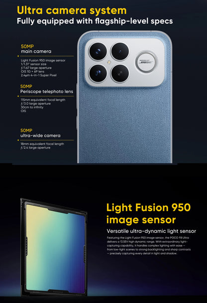 Global Version POCO F8 Ultra 5G Smartphone Snapdragon® 8 Elite Gen 5 6500mAh 100W HyperCharge 6.9" Eye-care AMOLED display NFC