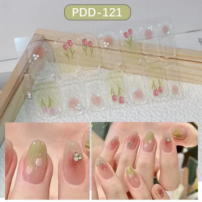 1PC Gel Nail Sticker Patch Slider Flower Gradient Color Back Glue Full Cover Waterproof Gel Nail Sticker UV Lamp Curing Manicur