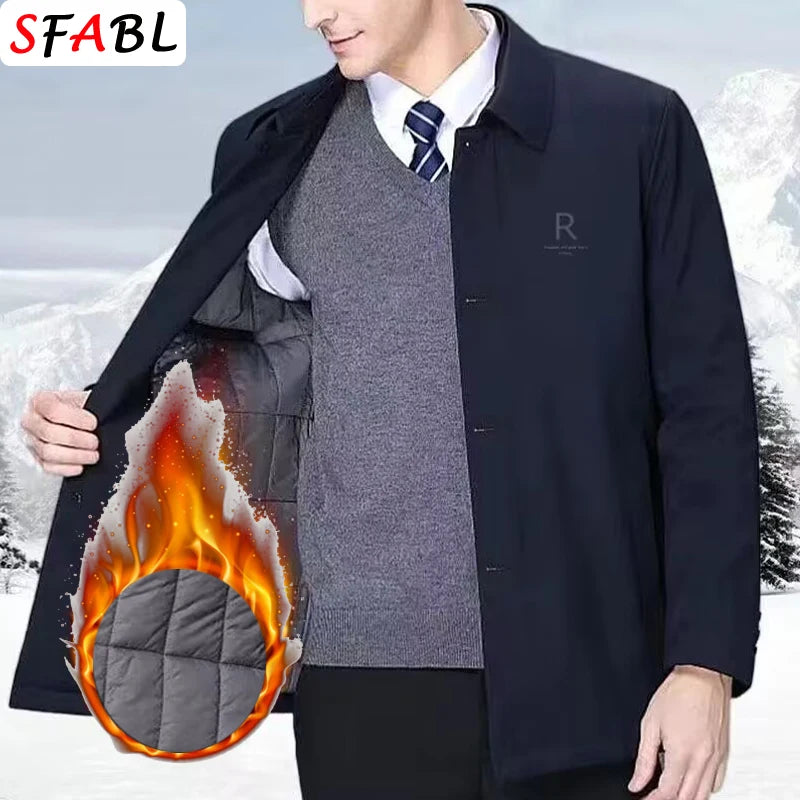 Thicken Padded Social Jackets Men's Winter Jacket Windbreak Fleece Lining Blazers for Men Business Luxury Men's Winter Coat XXXL
