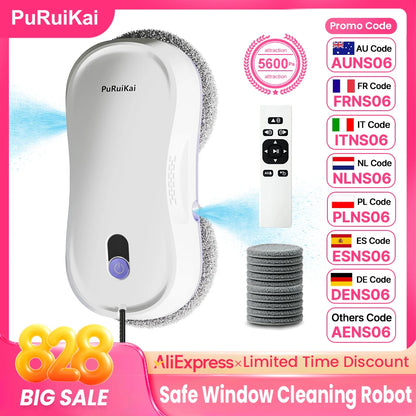 Smart Window Cleaning Robot with Dual Water Spray, Auto Robot Window Cleaner Edge Detection Remote Robotic Windows Washer