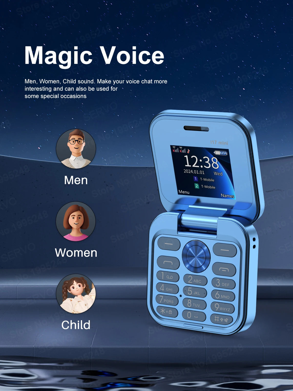 SERVO I17 Mini Dual SIM Card Flip Mobile Phone 2G GSM Magic Voice FM Radio Speed Dial Video Player Flashlight Foldable Cellphone