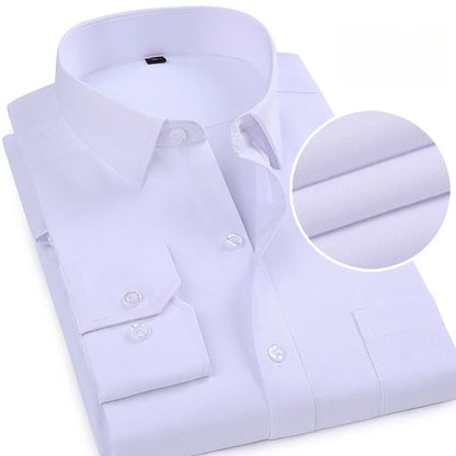 Men Formal Shirt Long Sleeve Office Solid Color Fashion Business Pocket Social Office Blue White Shirts Men's Clothing S-5XL