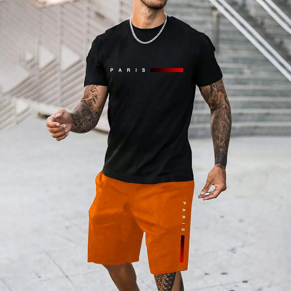 Men's 3D casual T-shirt suit plus size sportswear multifunctional casual suit summer  shorts  outdoor T-shirt shorts