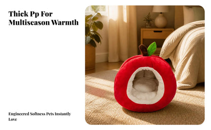 Apple-Shaped Pet Bed Cozy Enclosed Pet Bed with Removable Cushion Hideaway Cat House Warm Cat House with Cushion Soft for Cats