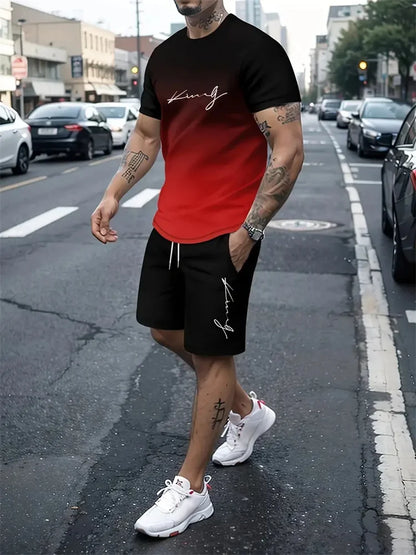 2025 new summer men's sportswear, men's loose fashion clothing, 3D printed T-shirt shorts, men's simple clothing fashion set, li