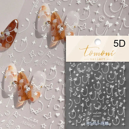 1pcs 5D Star Moon Nail Stickers Kawaii Pink Retro Bronzing Nail Art Sticker Decorations Decals DIY Adhesive Slider Accessories