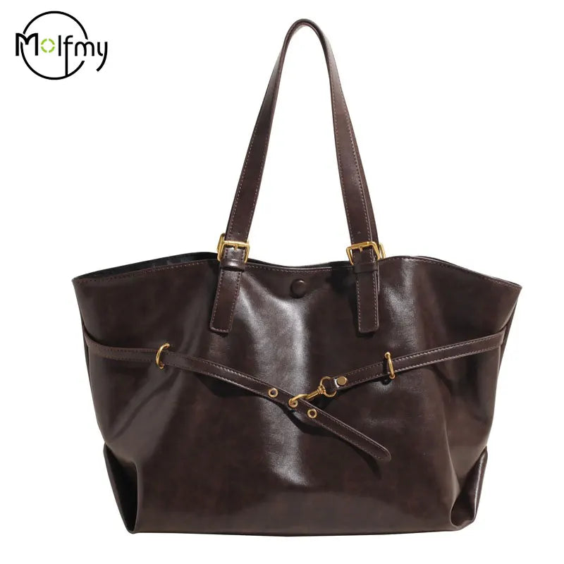 Tote Bag Designer Retro PU Leather Shoulder Handbag for Women Winter Trend Y2K Fashion Handbags Females Travel Luxury Tote Bags