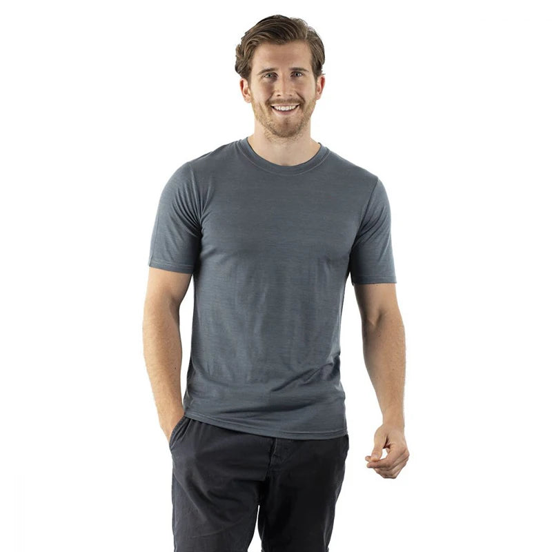 100% Merino Wool T Shirt Men Base Layer Merino Shirt Wicking Breathable Quick Dry Anti-Odor No-itch Big USA Size