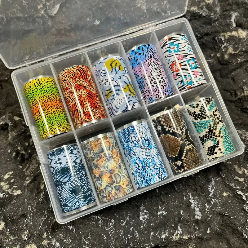 10 Patterns New Metal Nail Foils for Transfer Paper Stickers Floral Chameleon Nails Wraps DIY Water Marble Nail Art Decorations