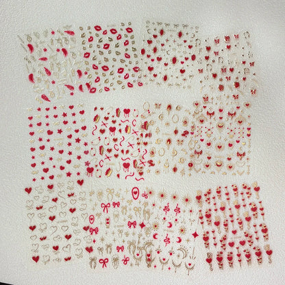 8pc 3D Mixed Color Heart Nail Stickers Valentines' Day Sweet Red Pink Love Selfadhesive Nail Decoration Decals Manicure Supplies