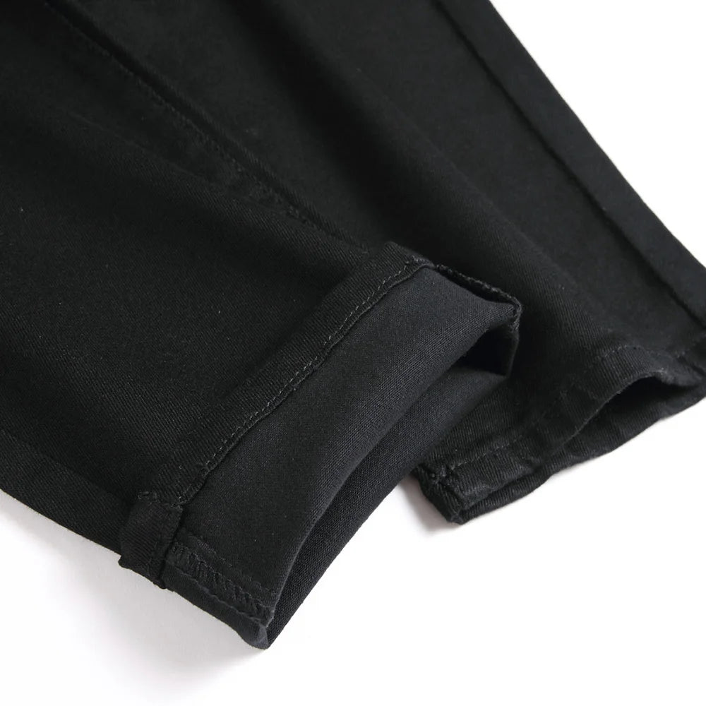 Men Classic Pure Black Jeans All Match Stretch Denim Pants Casual Plus Size Slim Straight Trousers