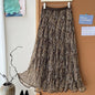 High Waisted Printed Vintage Long Skirts Women Korean Loose Pleated A Line Mesh Skirt Woman Big Hem Mid Length Tulle Skirts