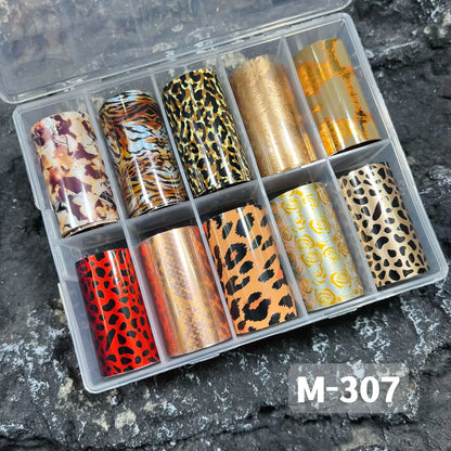 10 Patterns New Metal Nail Foils for Transfer Paper Stickers Floral Chameleon Nails Wraps DIY Water Marble Nail Art Decorations