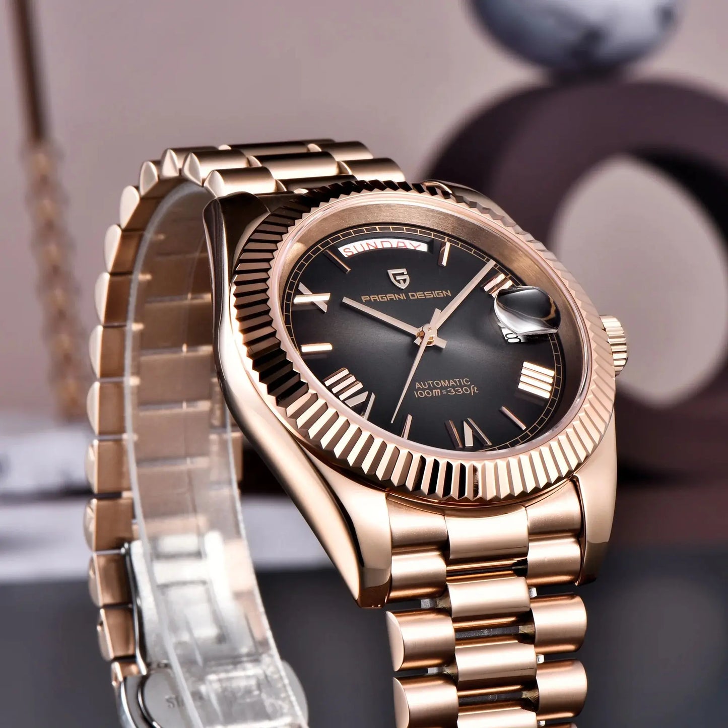 PAGANI DESIGN 2026 New Luxury Rose Gold DD40 Automatic Watch For Men 8285 Mechanical Wristwatch Men Stainless Steel Waterproof
