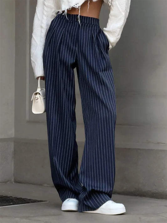 Bornladies Women's  New Autumn Straight Leg Striped Western Trousers Wide Leg Loose Fashion Commuting Suit Pants