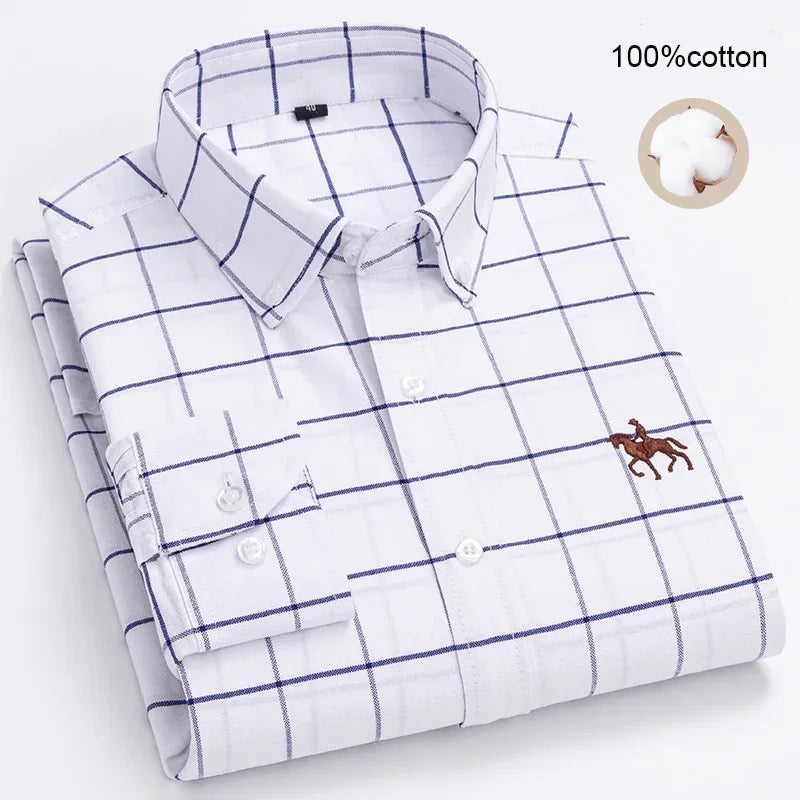 Large Size Full Men's Shirts 100% Pure Cotton Oxford Business Casual Shirt Soft Slim Fit Formal Plain Shirt Long Sleeve Clothes
