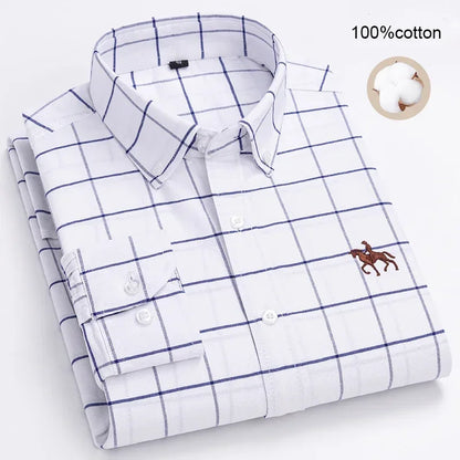 Large Size Full Men's Shirts 100% Pure Cotton Oxford Business Casual Shirt Soft Slim Fit Formal Plain Shirt Long Sleeve Clothes
