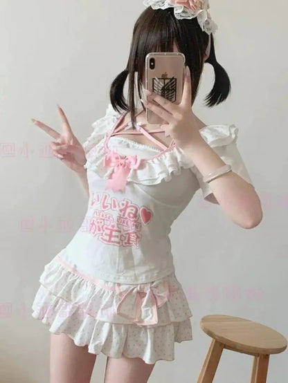 Harajuku Girls Lolita Mini Skirt Y2K Women Japanese Style Bow Pleated Skirts Cute Sweet Dot Ruffles Cake Layered Skirts Gift