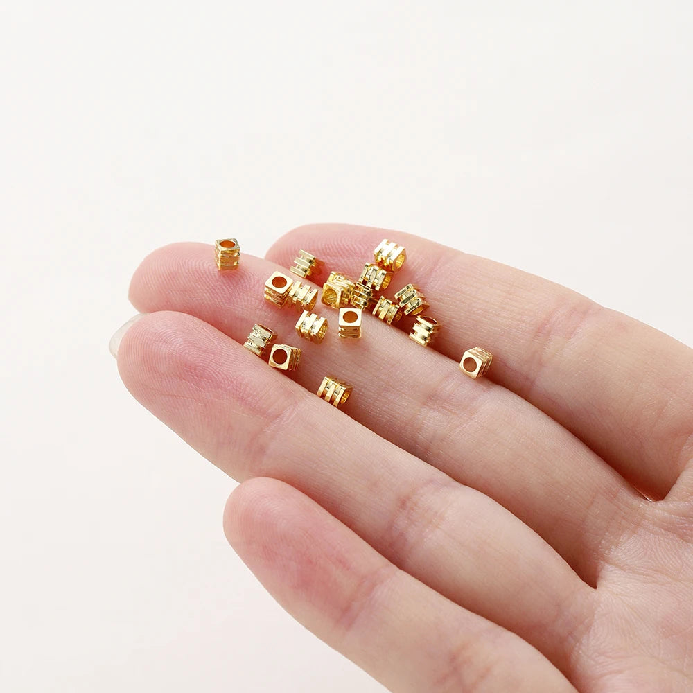 20pcs/lot 14K 18K Gold Square Loose SpacerBrass Beads Necklace Bracelet Beading Seeds For DIY Earing Charms Making Findinds