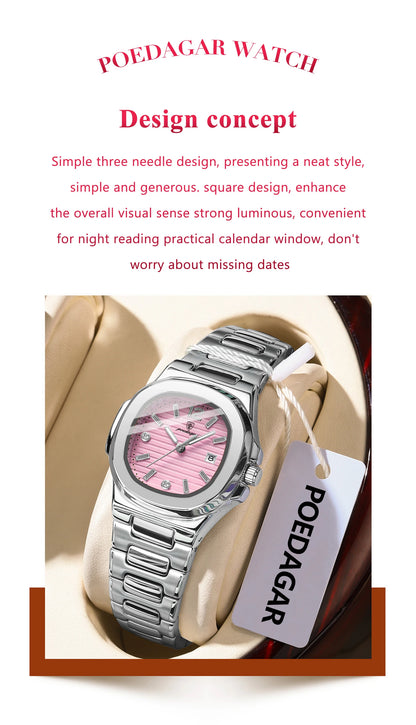 POEDAGAR Square Fashion Woman Wristwatch Luminous Waterproof Date Ladies Watch Luxury High Quality Quartz Women's Watches Reloj