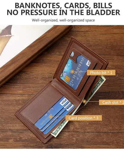 Men's leather short wallet thin wallet foldable minimalist soft leather wallet