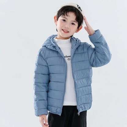 Autumn Children Lightweight Down Coat Winter Boys Girls Solid Hooded Outerwear For 4-10 Years Kids Cotton Clothes Warm Jacket