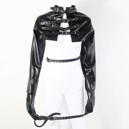 BDSM PU Leather Arm Restraint Straightjacket Bondage Slave Jacket for Women Men Adult Sex Toy Role Play Fetish Gear Tool