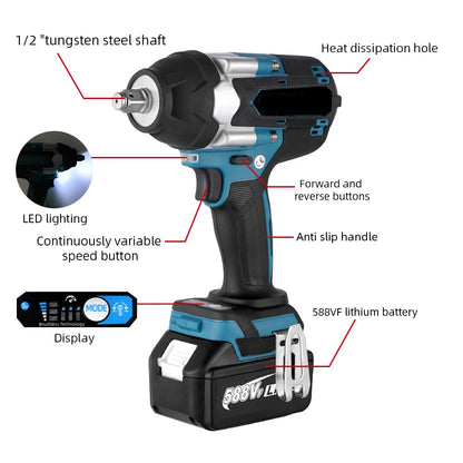 1200/1800N·m Brushless Cordless Electric Wrench Set 1/2" Car Truck Repair Screwdriver Power Tool Impact Drill Rechargable with 1 Battery