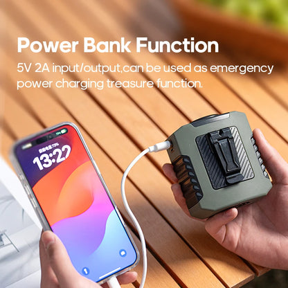 8000mAh Outdoor Portable Waist Fan Hanging Neck Fan Strong Wind with Power Bank LED Lighting for Sports Courier Outdoor Working