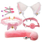 5 In 1 Fox Tail Butt Plug Set Cat Ears Headband Choker Ball Gag Nipple Clamps BDSM Cosplay Pet Play Accessories for Couples