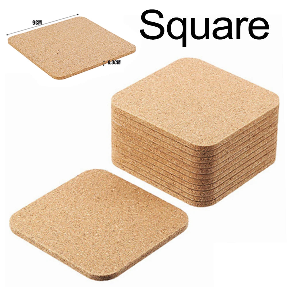 10PCS Cup Mat Natural Round Wooden Pad Durable Non-Slip Cork Coaster Tea Coffee Mug Drinks Holder for Table Decor DIY Tableware