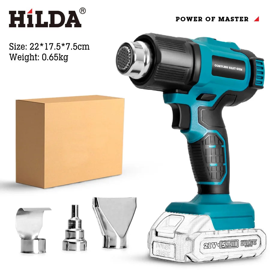 HILDA Cordless Handheld Hot Air Gun With Nozzle For Shrink Wrap PVC Welding Paint Removing DIY Craft Repair For Makita Battery
