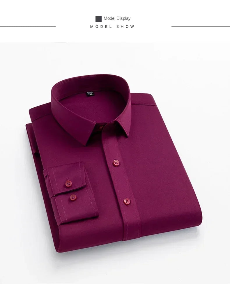 55-105KG Men's long sleeved elastic shirt, non ironing business dress, professional work attire, stand up collar shirt