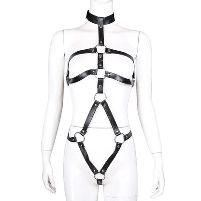 BDSM Bondage Women Garter Set Leather Cage Bra Mesh Harness Sexy Woman Toadette Costume Sexy Goth Fetish Lingerie Sex Adult Game