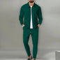 Autumn Winter Men's Casual Blazer Set New Fashion Waffle Baseball Suit Round Neck Pocket Zipper Long Sleeve Trousers Two-Piece S