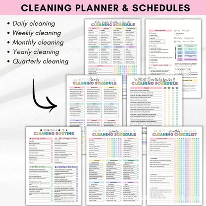 ADHD Cleaning Planner Bundle – Includes Home Cleaning Schedule, Weekly, Monthly, Year-Round Cleanliness Tips, Family Chore Chart