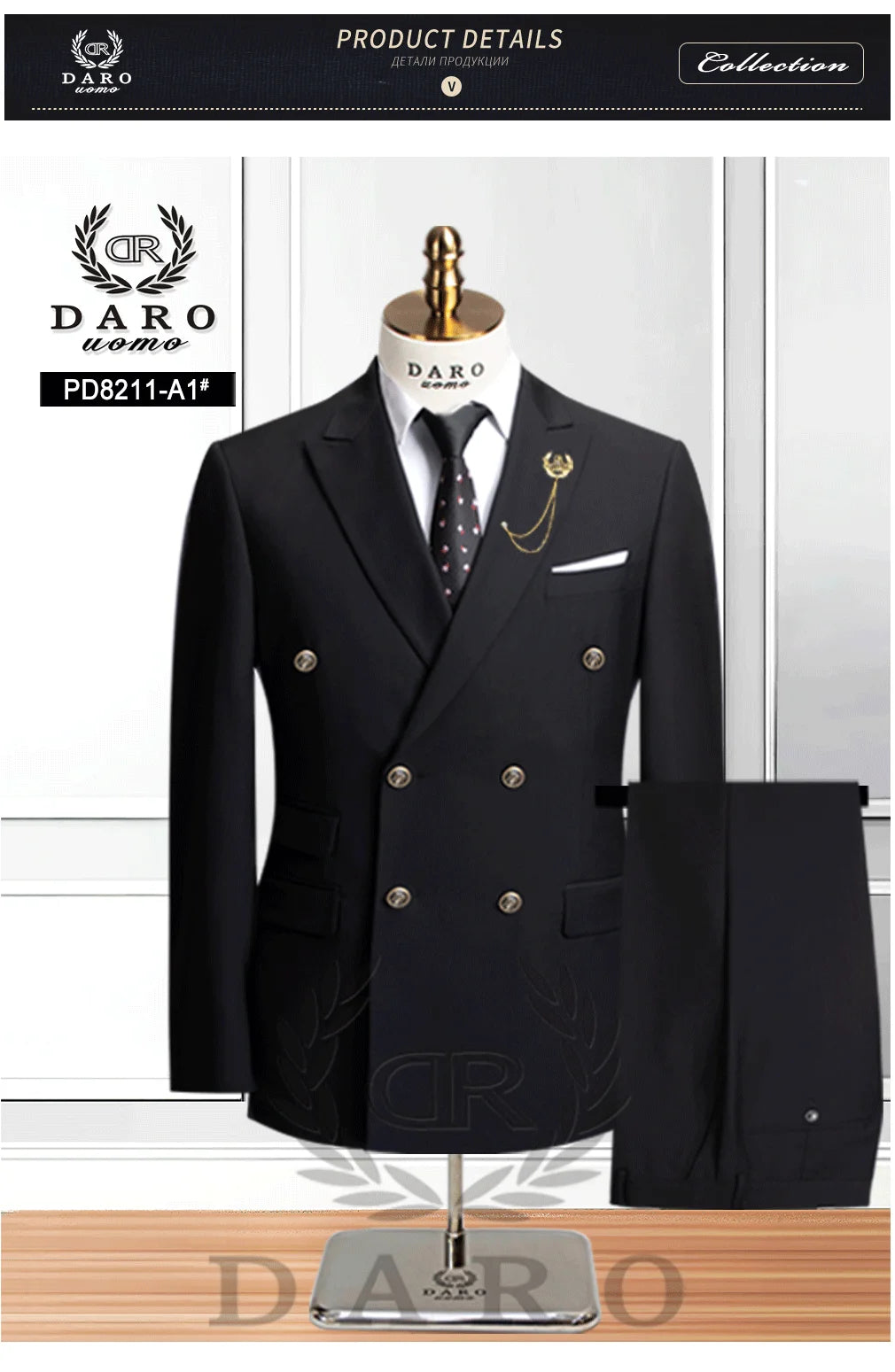 DAROuomo 2026 Men's Slim Fit Formal Business Suit 2Pcs Set - DR8211 (Jacket + Pants) for Work Wear