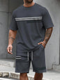 Casual Stripe Printed T-shirt Shorts Set Large Size Loose Men's Short Sleeve Tee Elastic Waist Shorts 2-piece Set Sports Clothes
