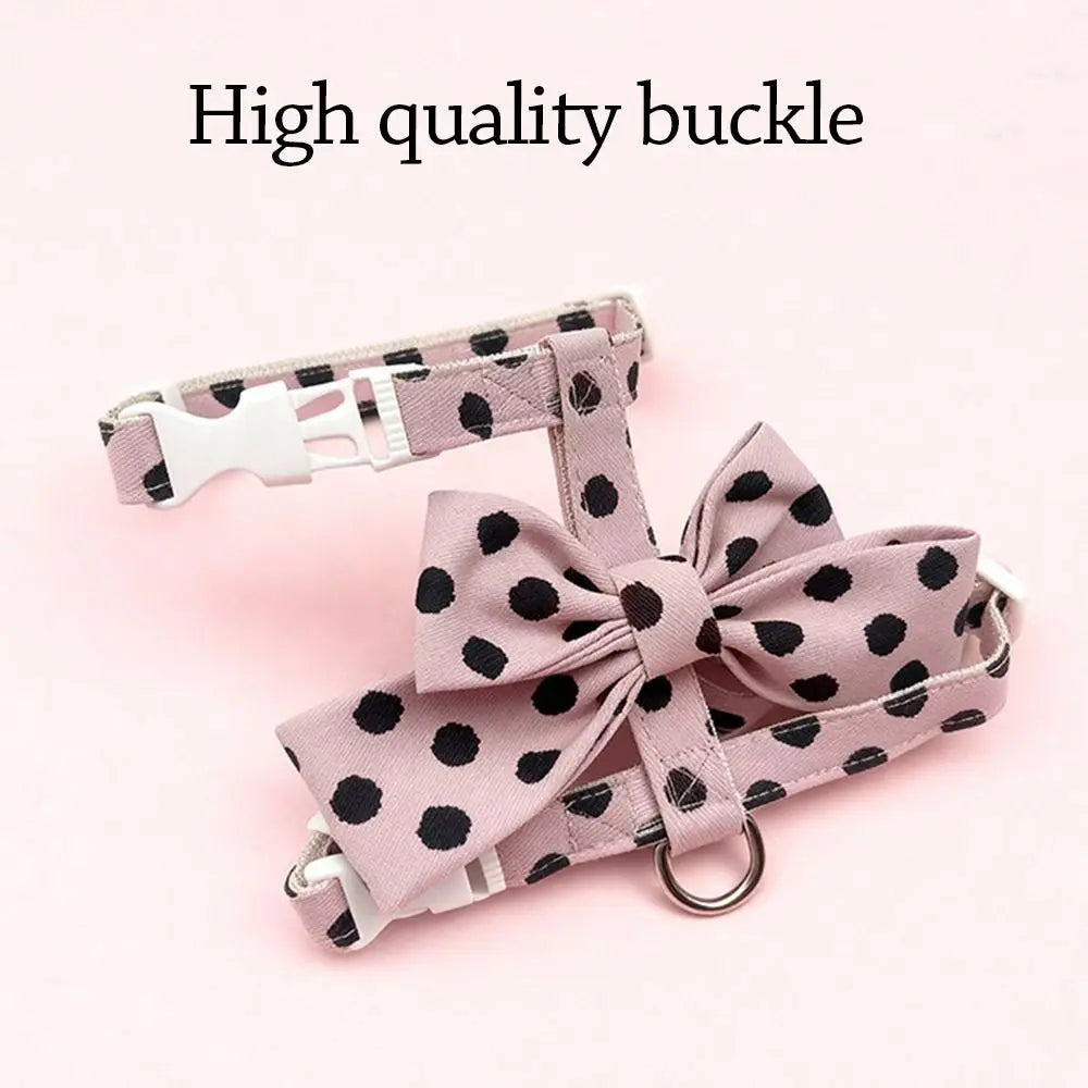 Cute Polka Dot Pet Vest Harness Bowknot Adjustable Pet Traction Rope with Collar Cat Traction Rope Puppy