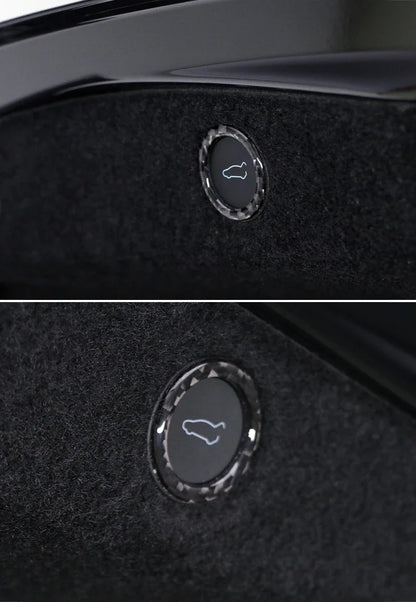 For Tesla 2019- Model 3 Highland 2024 Model Y Juniper Carbon Fiber Rear Trunk Switch Prompt Circle Trim Sticker Car Accessories