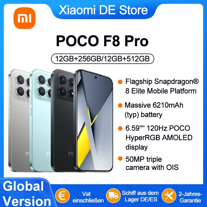 Global Version POCO F8 Pro Massive 6,210 mAh (typical) Battery 6.59" 120Hz POCO HyperRGB AMOLED Display 50MP Triple Camera with OIS