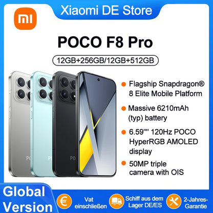 Global Version POCO F8 Pro Massive 6,210 mAh (typical) Battery 6.59" 120Hz POCO HyperRGB AMOLED Display 50MP Triple Camera with OIS