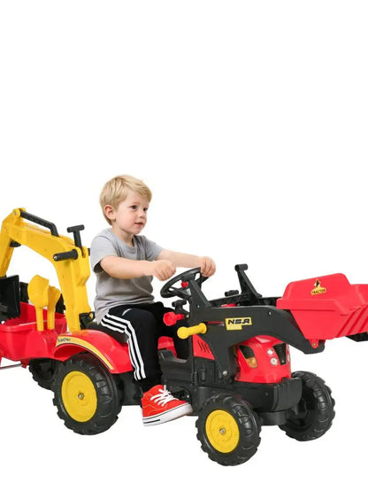Pedal tractor with detachable pendant & adjustable excavator shovel for children from 3 years old, 35kg red