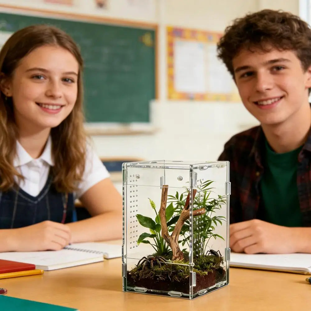 1pc Acrylic Transparent Reptile Breeding Box Amphibian Cage Nano Arboreal Tarantula Enclosure Jumping Spider Reptiles Habitat