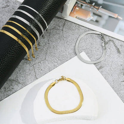 Gold Silver Color Stainless Steel Flat Chain Bracelet For Men Retro Jewelry Trendy Accessories Women Wrap Bangle