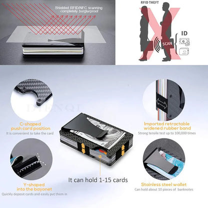 Minimalist Slim RFID Blocking Wallet For Men - Light Weight, Durable & Compact- Aluminum Wallet With Money Clip (Black）